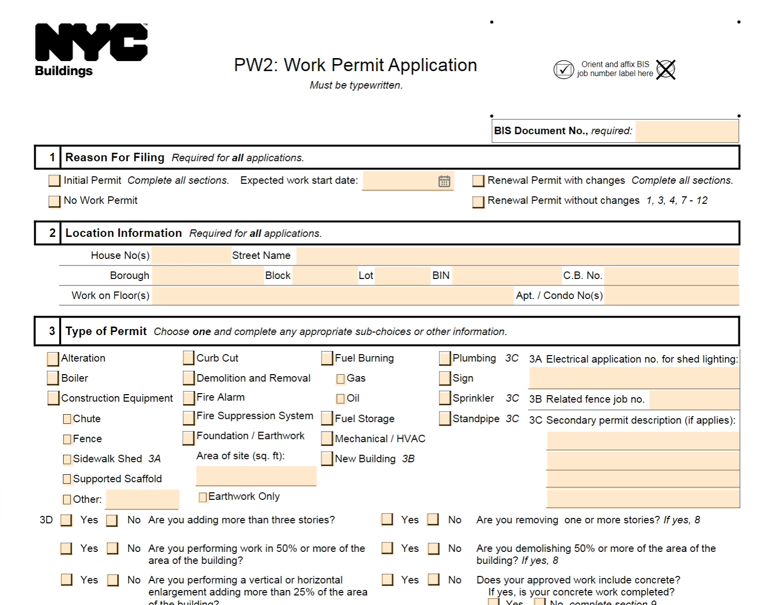 Before commencing work, it is necessary for a Professional Engineer (PE) or Registered Architect (RA) licensed in New York State to submit plans and obtain permits by the DOB.